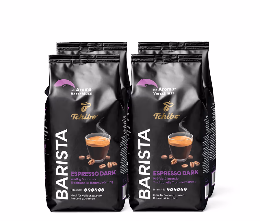 Vier Packungen BARISTA Espresso Dark - 4x 1 kg Ganze Bohne.