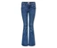 Blaue ONLY GIRLS Phoebe Flared-Jeans, flach auf weißem Hintergrund.