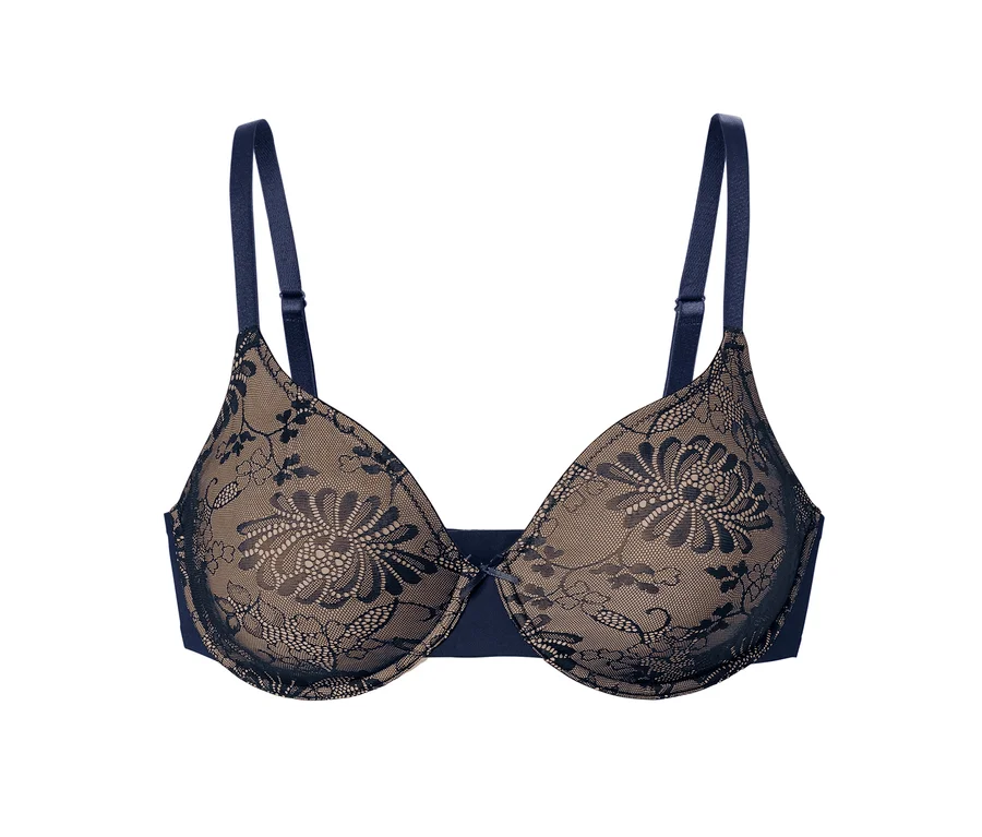 Detailansicht eines Premium-Bügel-BHs mit Blumenmuster.