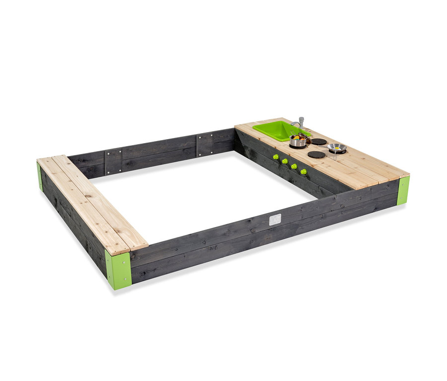 EXIT Holz-Sandkasten »Aksent«, ca. 200 x 140 cm mit Spielküche, Spüle und Herd.