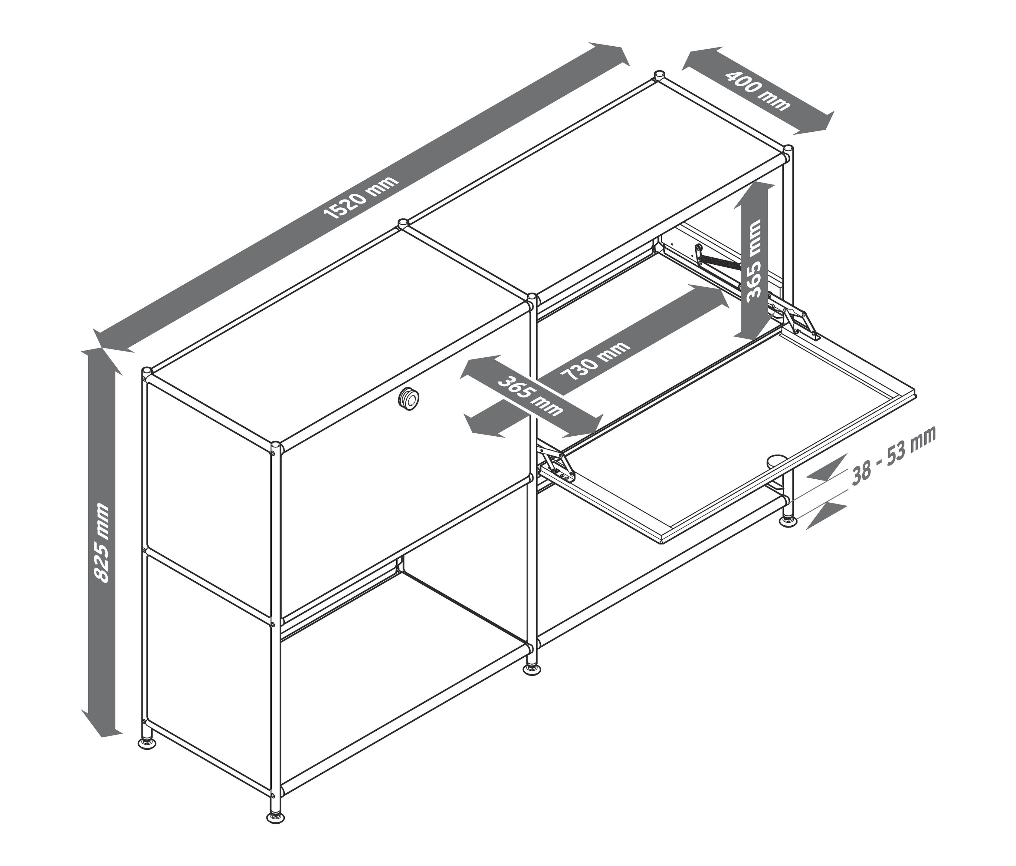 Thumbnail - Tchibo - Sideboard Metall »Cn3« mit versetzbaren Klappenfächern - 152x40x82,5cm - schwarz - Stahl / Aluminium / Kunststo...