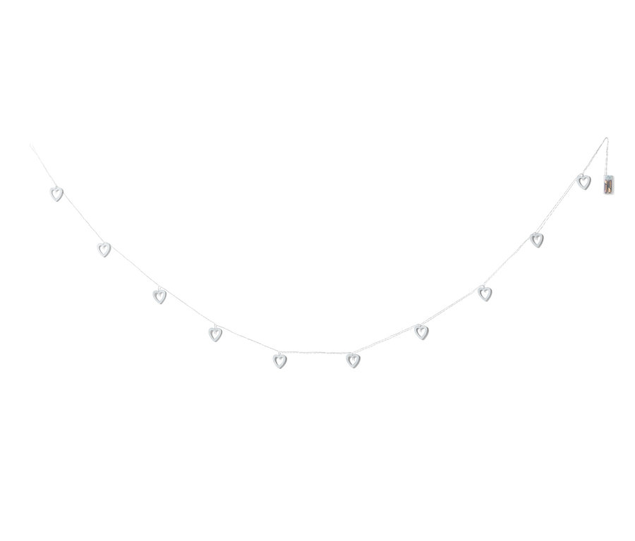 Eine LED-Lichterkette mit Herzchen.