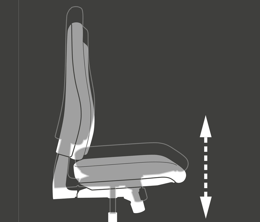 Das Diagramm zeigt einen höhenverstellbaren Bürostuhl.
