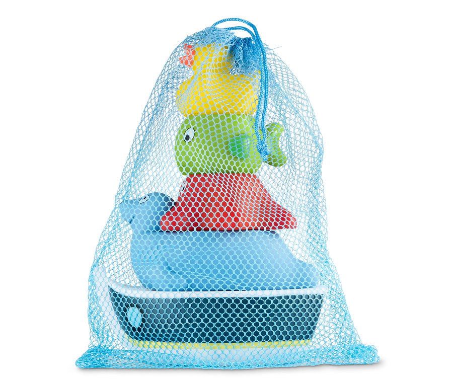 5 Wasserspritztiere im blauen Netz.