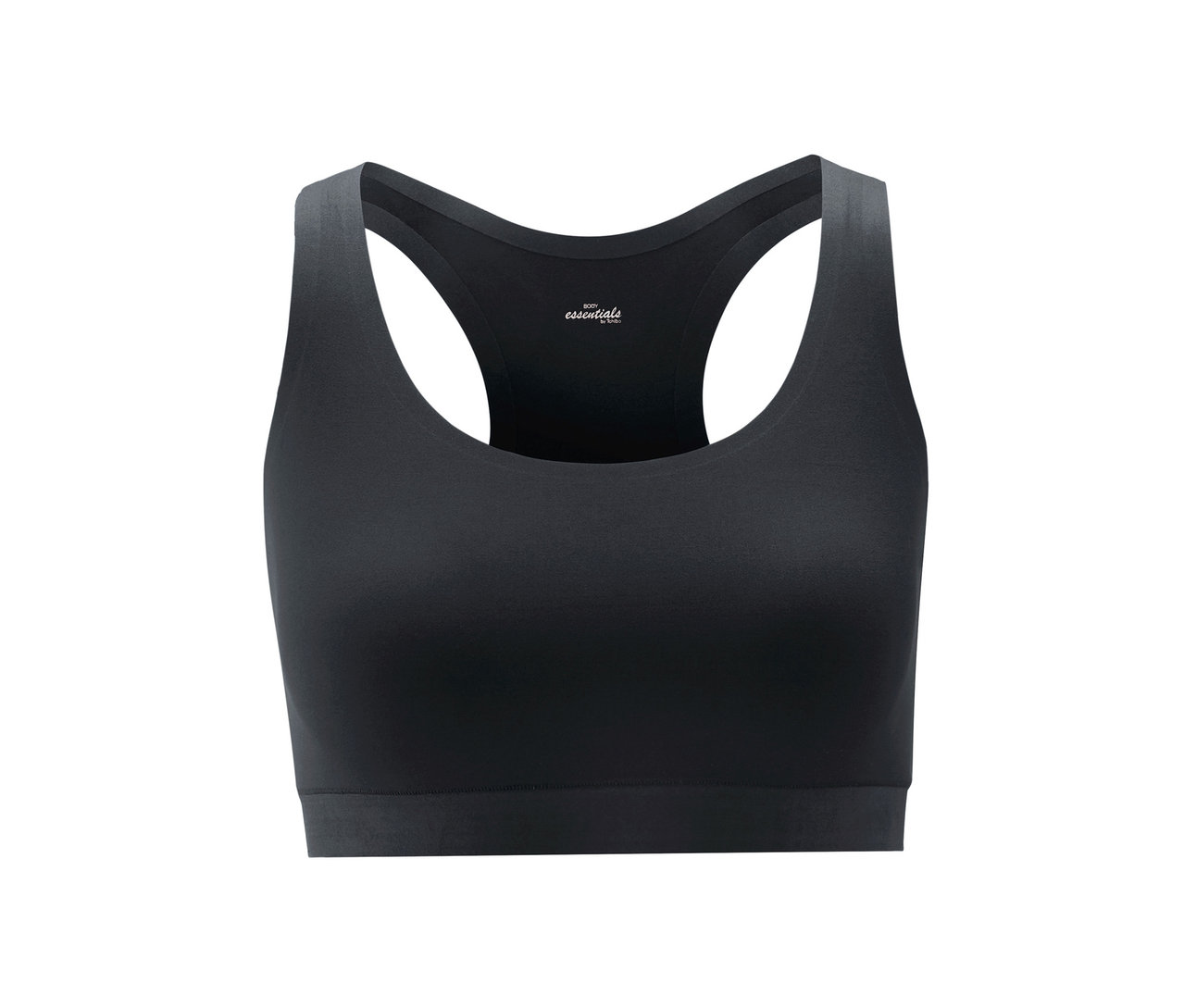 Schwarzes Komfort-Soft-Bustier auf weißem Hintergrund.