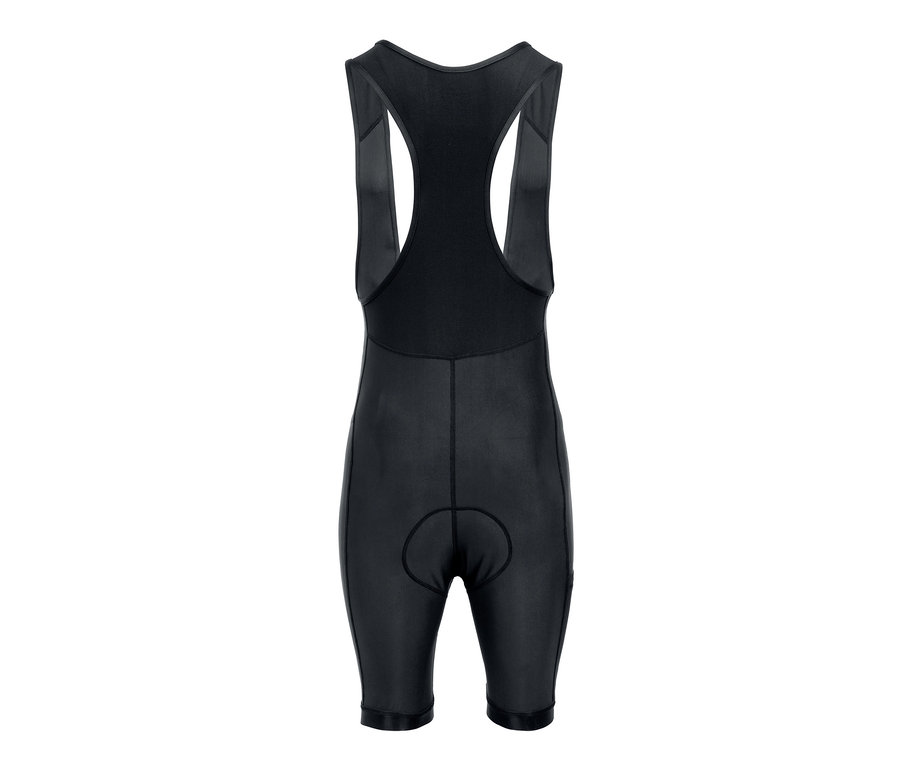 Schwarze Fahrrad-Trägerhose.