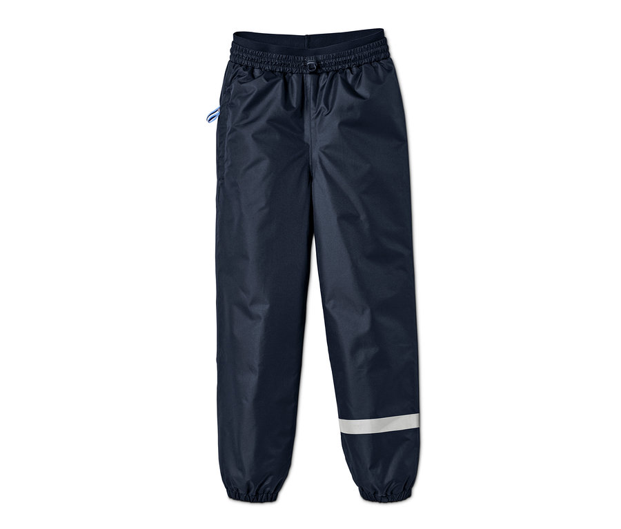 Marineblaue Regenhose, packbar, aus recyceltem Material.