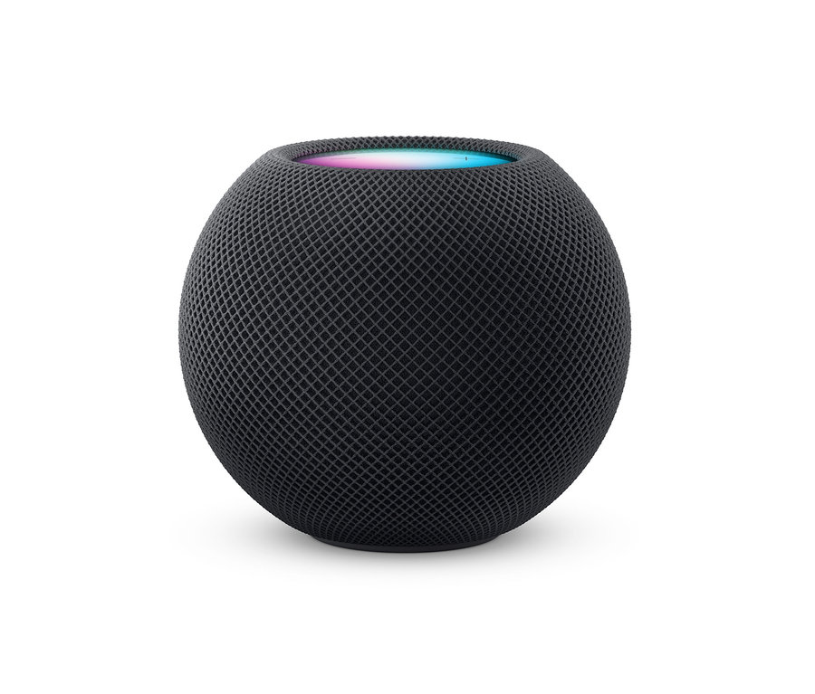 Ein schwarzer Apple HomePod mini.