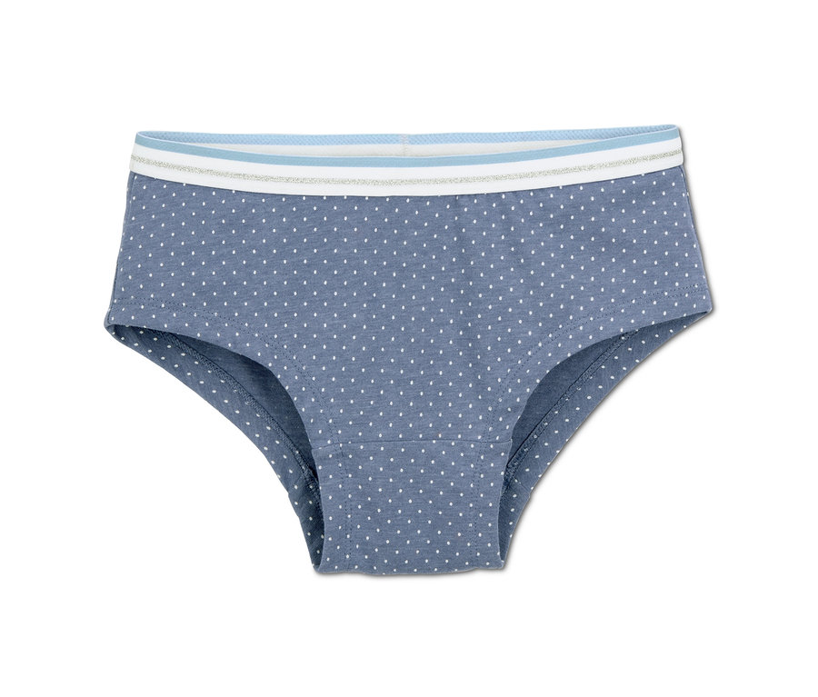 Eine blaue Mädchen-Panty mit weißen Punkten, 3er-Pack.