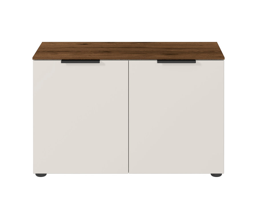 Germania-Schuhbank »California« mit zwei weißen Türen und einer braunen Platte.