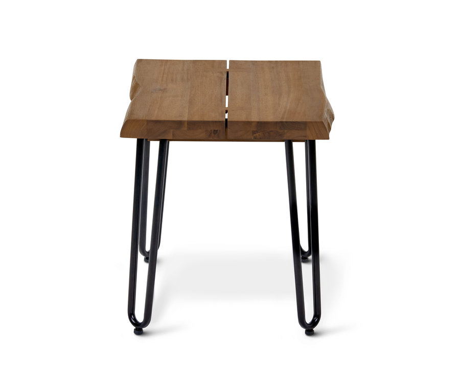 Garten-Beistelltisch mit Tischplatte und Metallbeinen.