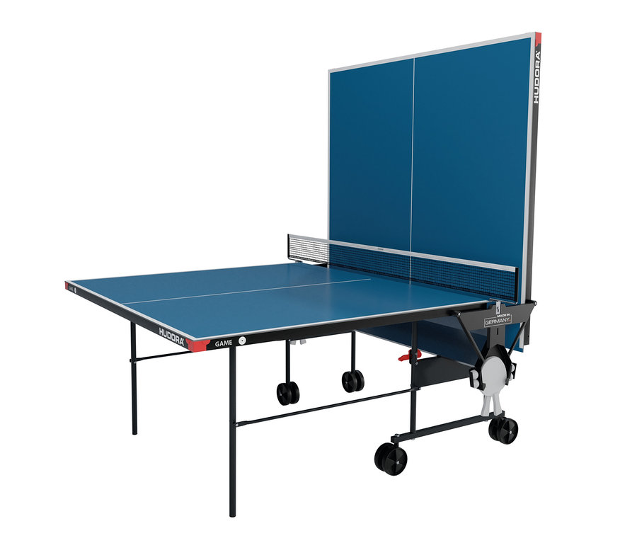Blauer HUDORA Tischtennisplatte »Game« Tischtennistisch mit Netz in der Mitte.