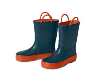 Blau mit orangefarbenen Details