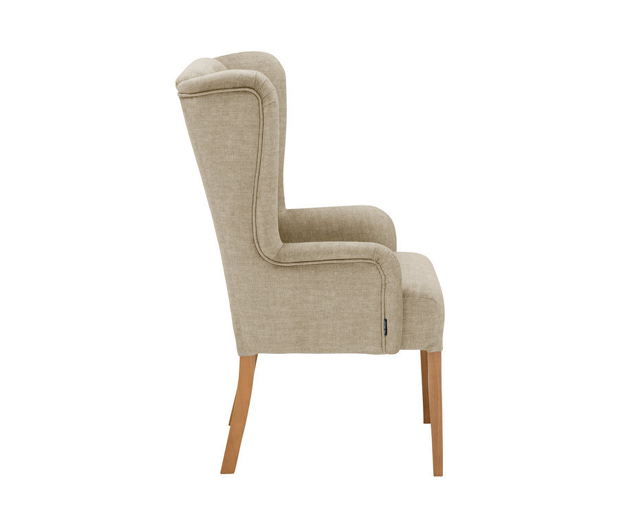 Seitenansicht von »Hendrick« Hochlehner-Polsterstuhl mit Armlehne, beige.