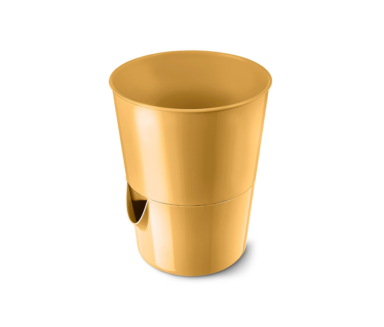 Goldener Kräutertopf mit Bewässerungssystem.