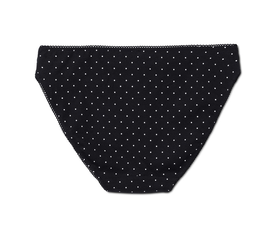 Schwarzer Slip mit weißen Punkten.