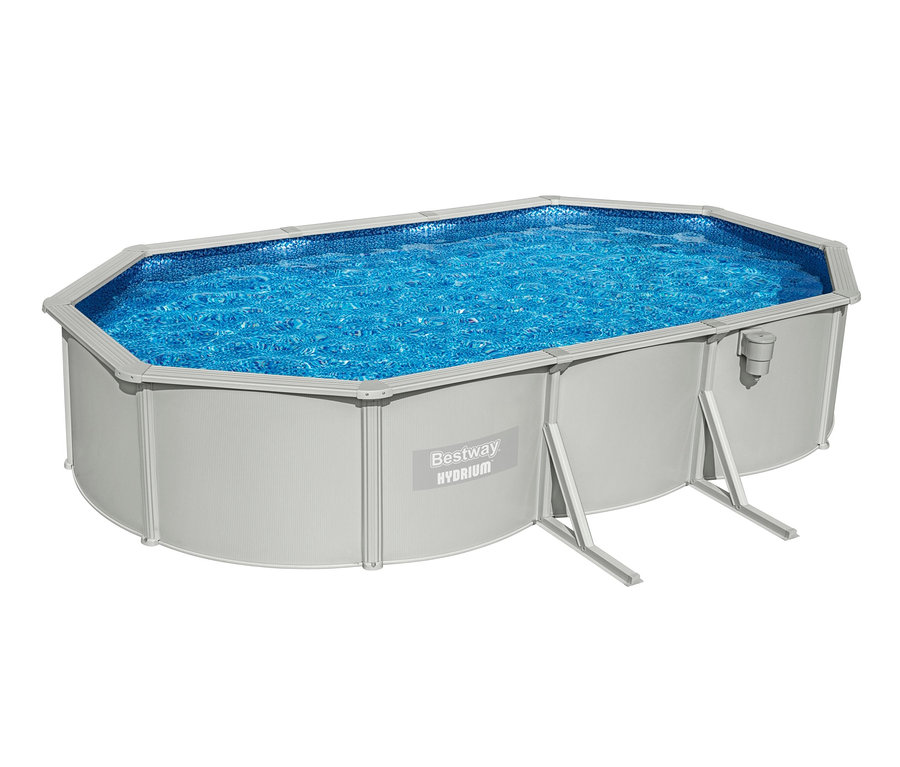 Rechteckiger Bestway® Hydrium Pool, ca. 610 x 360 x 120 cm, mit blauem Wasser.