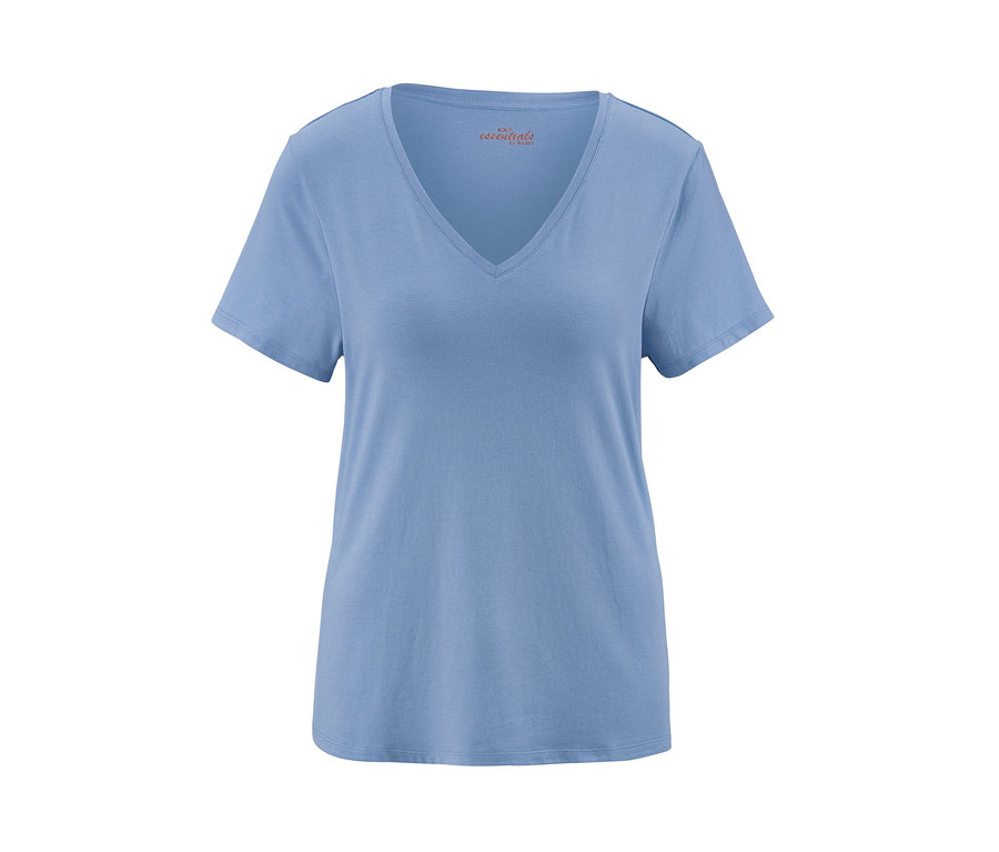 Ein blaues Shorty-Pyjama mit V-Ausschnitt.