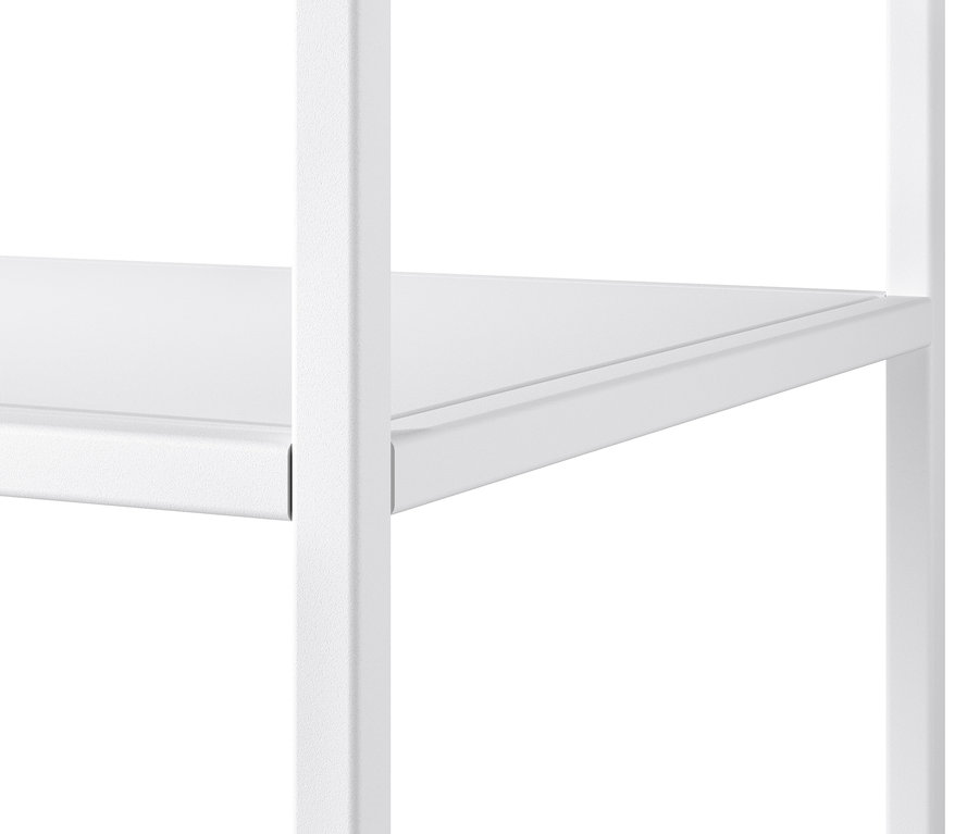 Detailansicht einer weissen Metallkonsole.