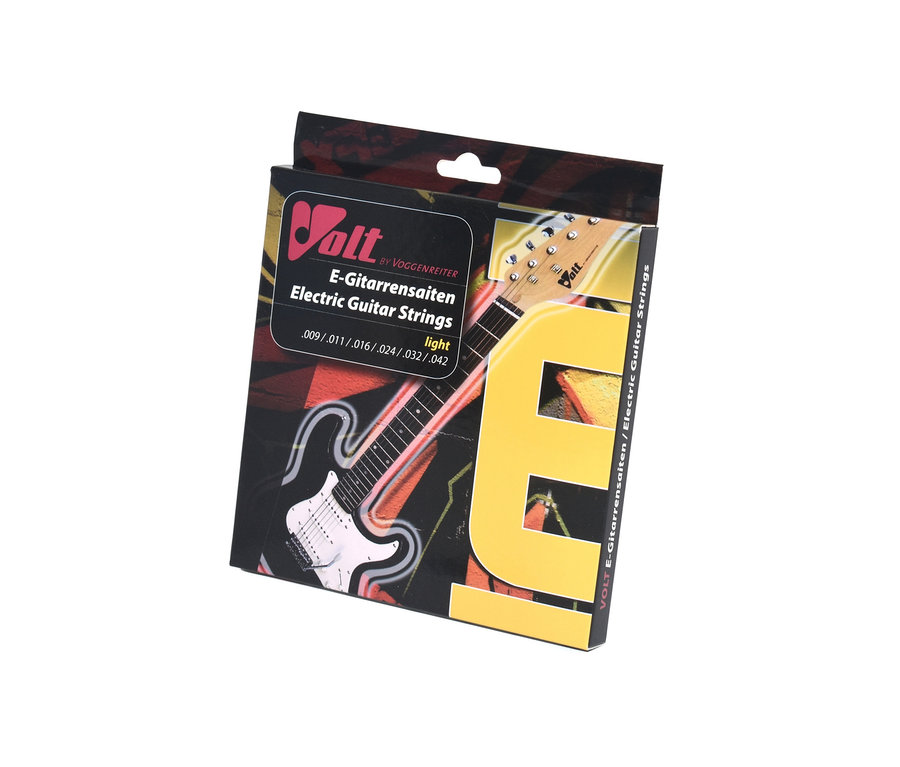 Eine Packung Voggenreiter VOLT E-Gitarren-Set EG-100 E-Gitarrensaiten.