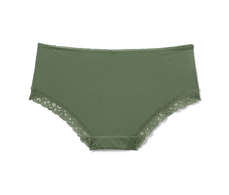 Ein olivgrüner Slip mit Spitze.