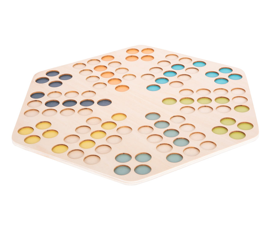 Holzbrettspiel small foot »Ludo« für 6 Spieler mit farbigen Löchern.