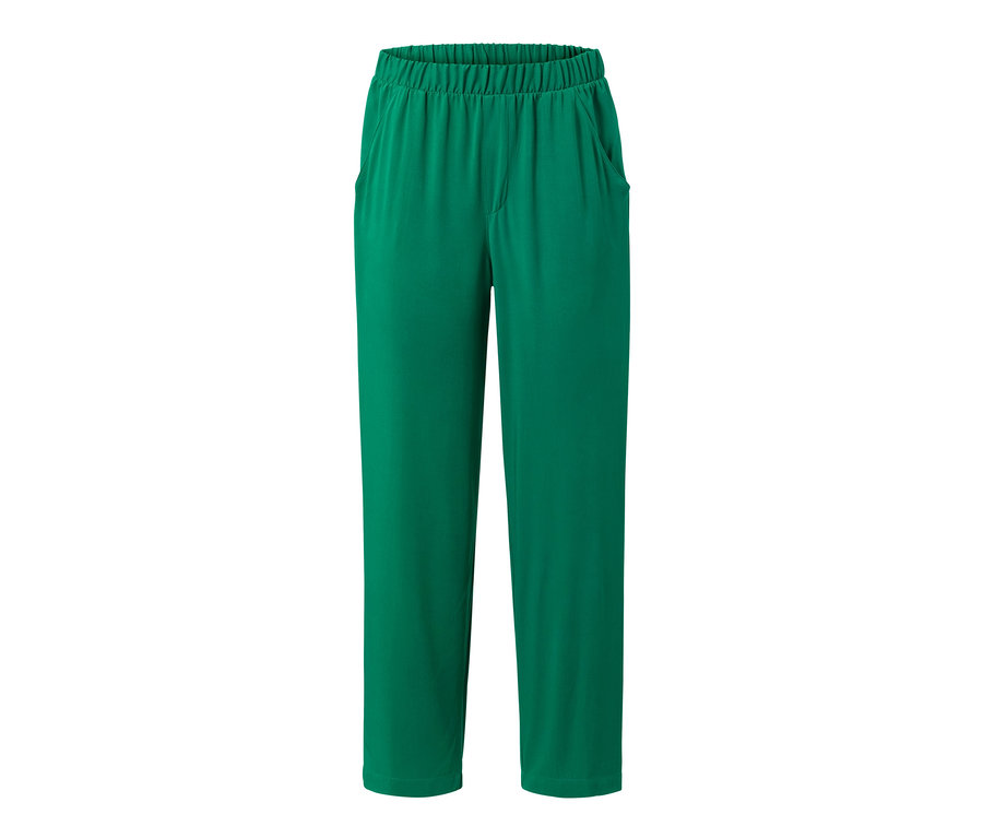Grüne Webhose mit Gummibund und Taschen.