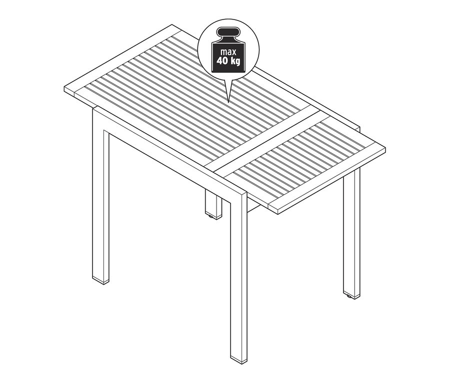 Illustration eines Ausklapptisches, ca. 0,9–1,25 m.