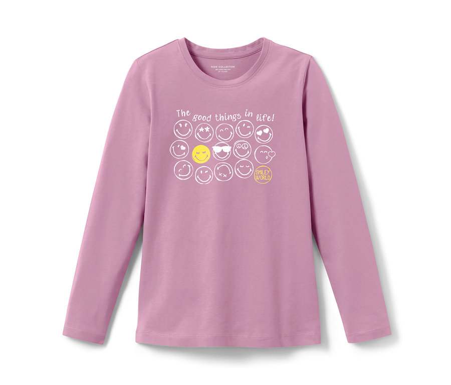Lila 2 Kinder-Pyjamas »Smiley« mit langen Ärmeln und Emoticon-Print.