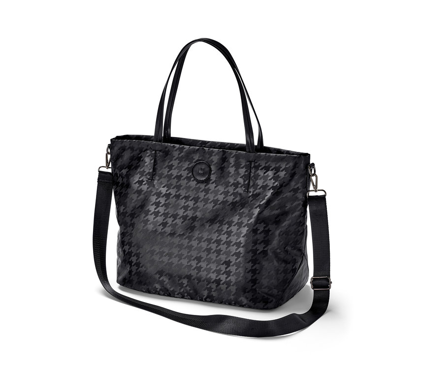 Schwarzer Shopper mit Hahnentrittmuster.