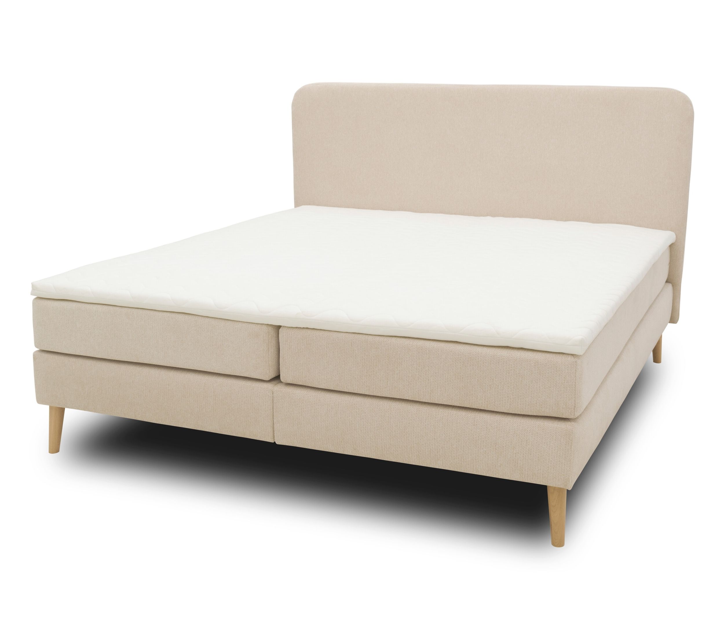 Domo collection Boxspringbett mit festem Kopfteil - 187x210x119cm - beige - Polyester / Polyamid / Holz