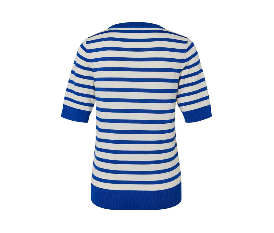 Gestreifter Feinstrickpullover mit kurzen Ärmeln.