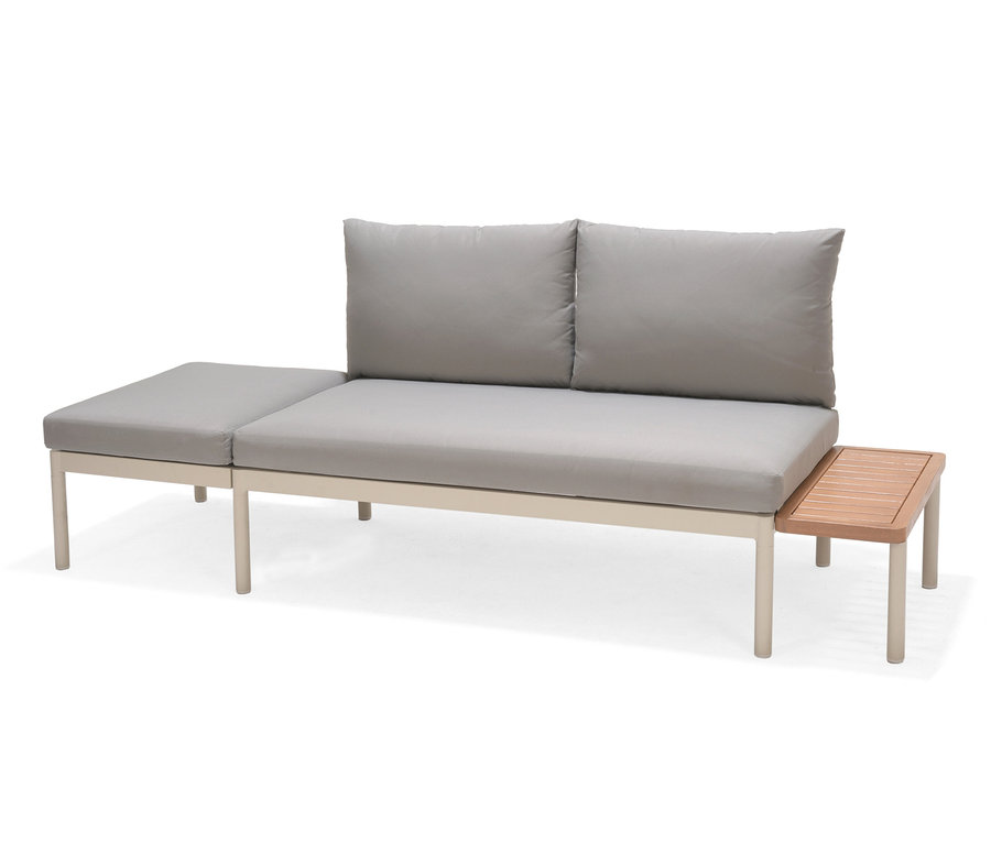 Flexibles Balkon-Lounge-Set »Liska« mit grauen Kissen und Holztisch.