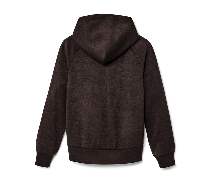 Detailansicht der Rückseite eines Kinder-Strickhoodies.
