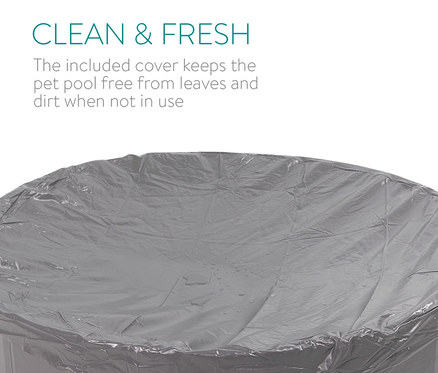 Ein faltbarer Hundepool mit einer grauen Abdeckung oben. Navaris Hundepool, faltbar.