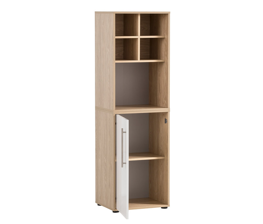 Ein zweiteiliger, offener Aktenschrank »Antero« aus Holz mit Regalen.