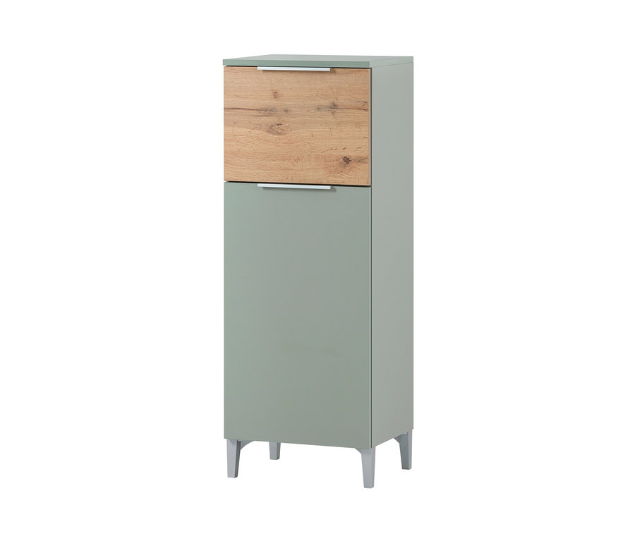 Ein graugrünes Highboard »Smilla« mit einer Schublade in Holzoptik.