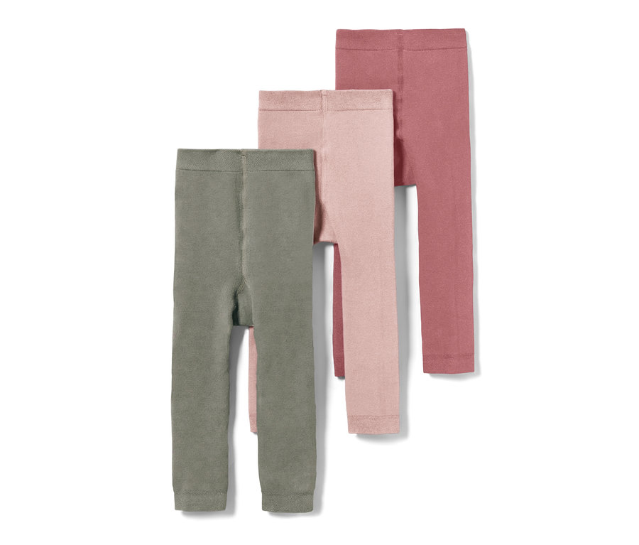 Drei Kinder-Thermoleggings in Khaki, Hellrosa und Altrosa.