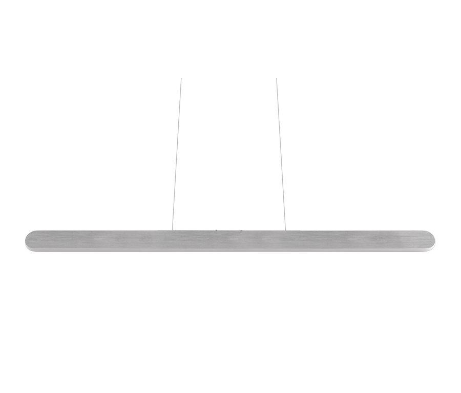 Eine silberne Trio LED-Pendelleuchte »Helios« vor einem weißen Hintergrund.