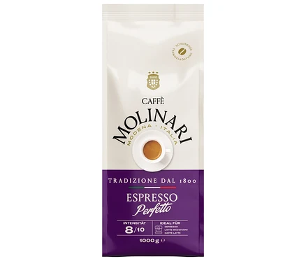 Eine Packung Caffè Molinari Espresso Perfetto Kaffeebohnen.