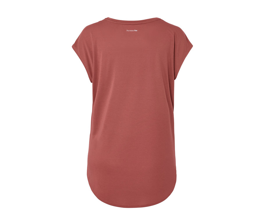 Ein terrakottafarbenes Sportshirt, von hinten gezeigt.