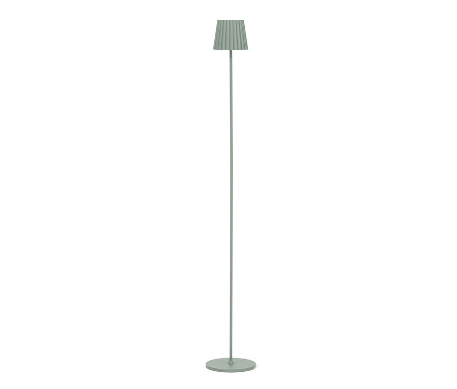 Eine salbeifarbene LED-Akku-Stehleuchte.