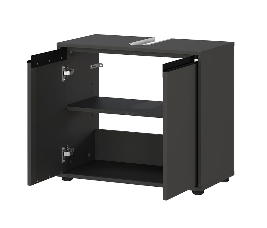 Offener graphitfarbener Waschbeckenunterschrank »Lemont« mit Regal.