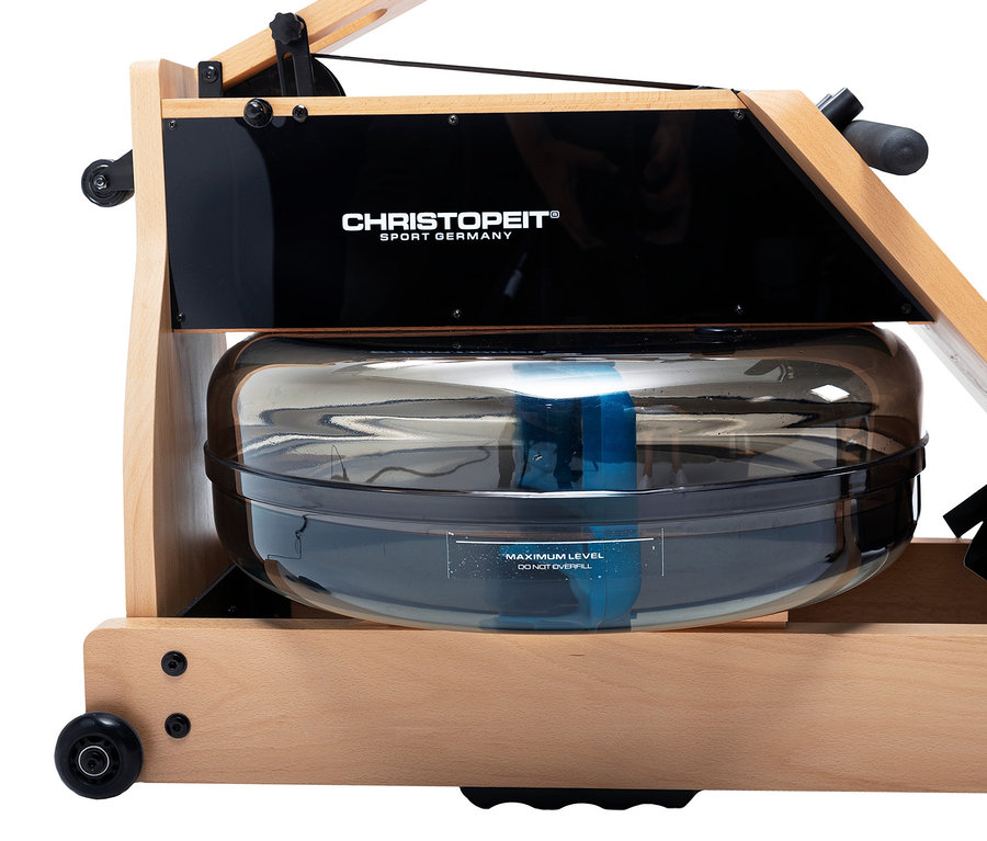 Detailaufnahme des Christopeit Holz-Wasser-Rudergeräts »WRT 2000«.