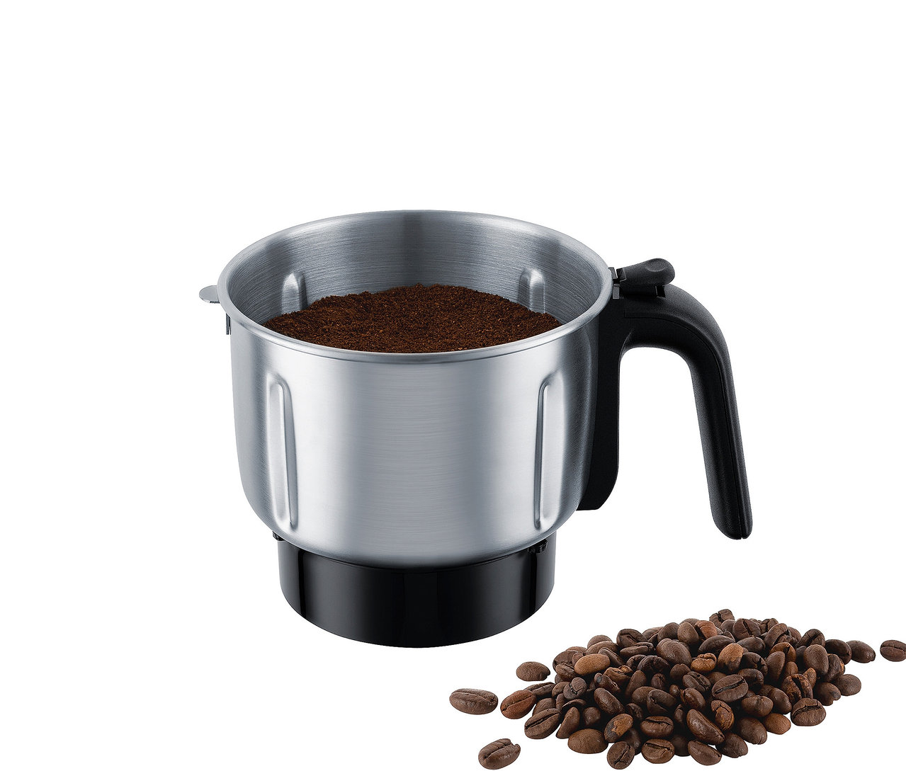 Silberner Steba Standmixer »MX 4 Plus« mit Kaffeebohnen und gemahlenem Kaffee.