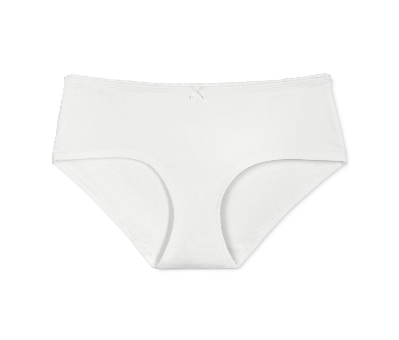 Ein einzelner weißer Slip (5 Pantys) auf einem weißen Hintergrund.