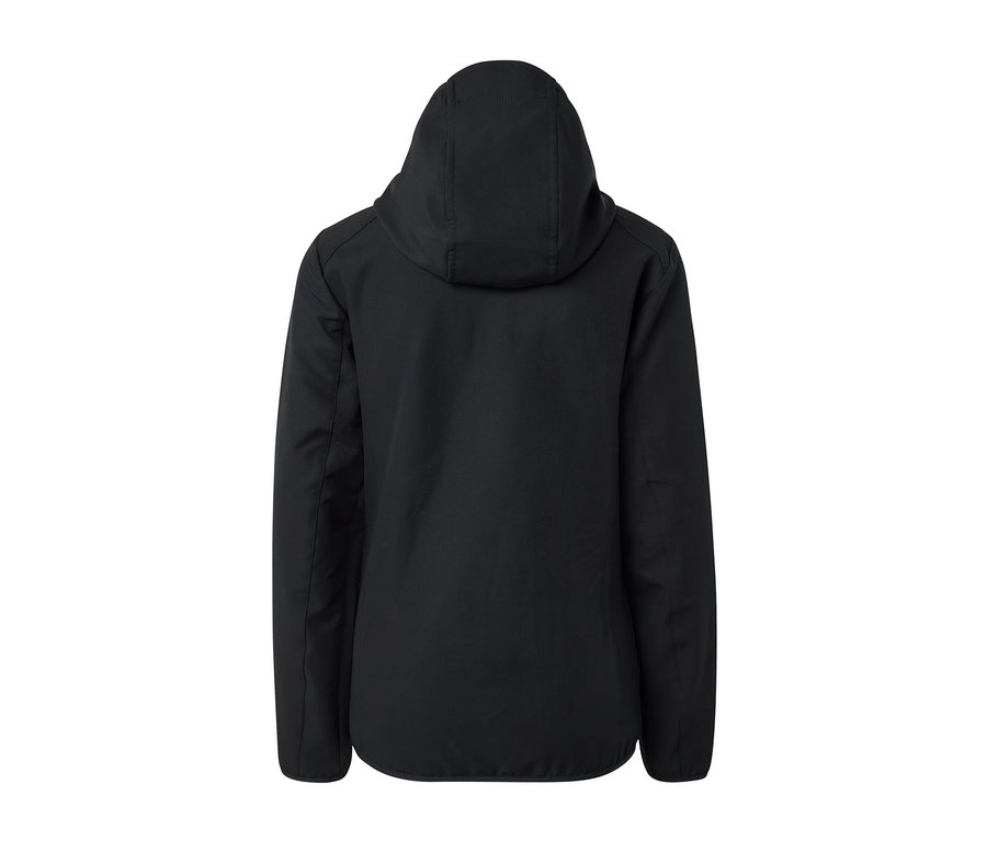 Schwarze Softshelljacke von hinten.