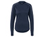 Marineblaues Langarmshirt mit weißen Akzenten an den Ärmeln.
