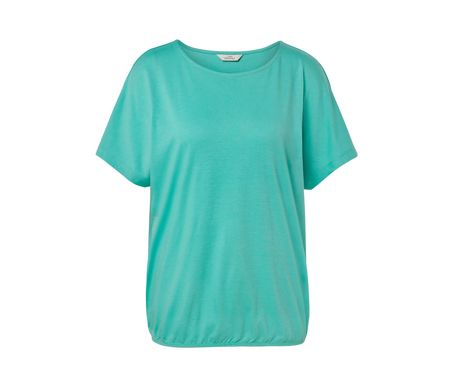 Überschnittenes Blusenshirt in Aqua.