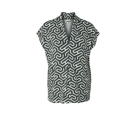Grünes Blusenshirt mit V-Ausschnitt und Muster.